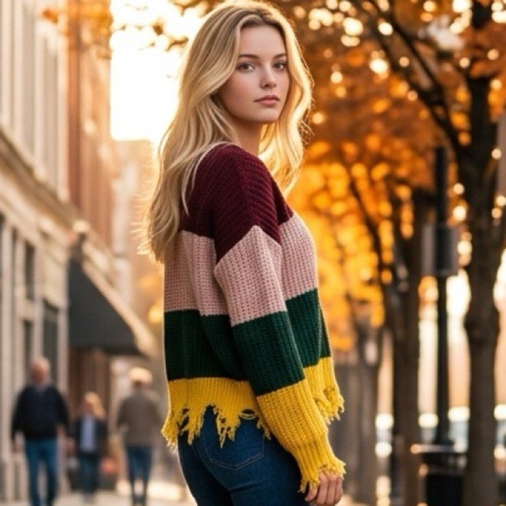 Love Tree Distressed Bohemian Womens Sweater Small Chic Chaotic Academia